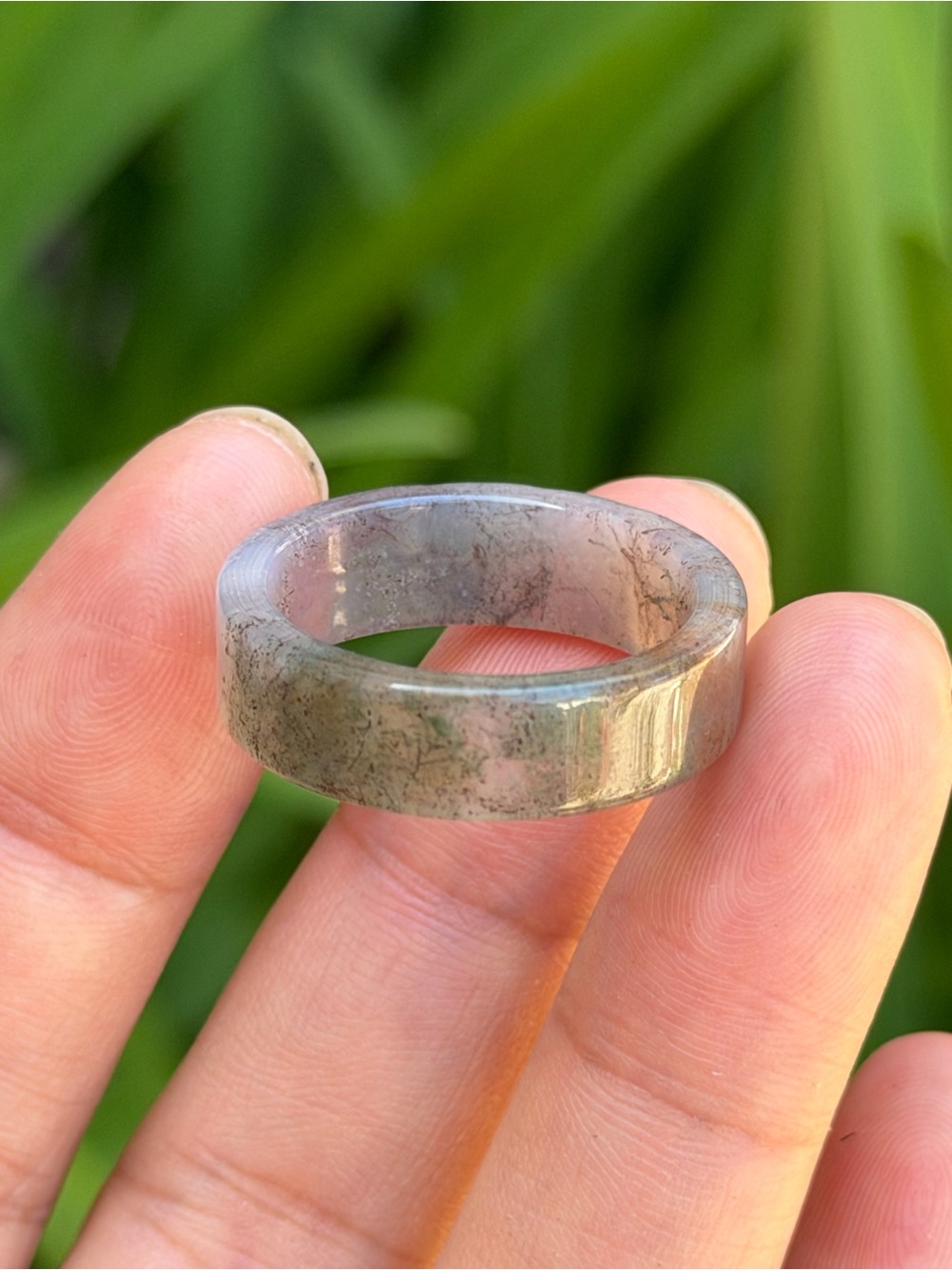 Size 11 Purple Green Handmade Moss Agate Ring 1794